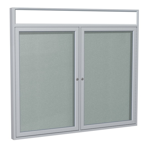 Enclosed Bulletin Board, 2 Door, Vinyl, Hdlnr Frame, 3 ft H x 4 ft W, Silver